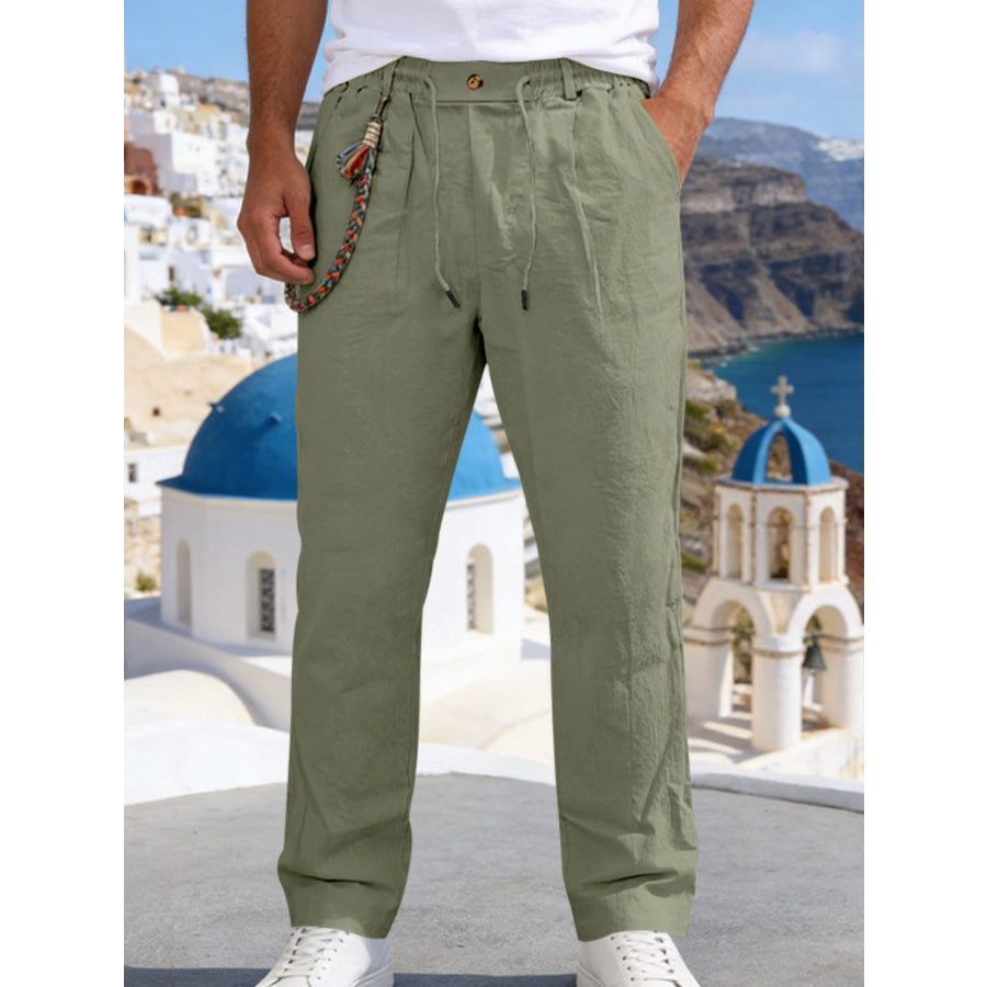 Men’s Full Size Casual Drawstring Pants with Pockets Plus Size Army Green / S Apparel and Accessories