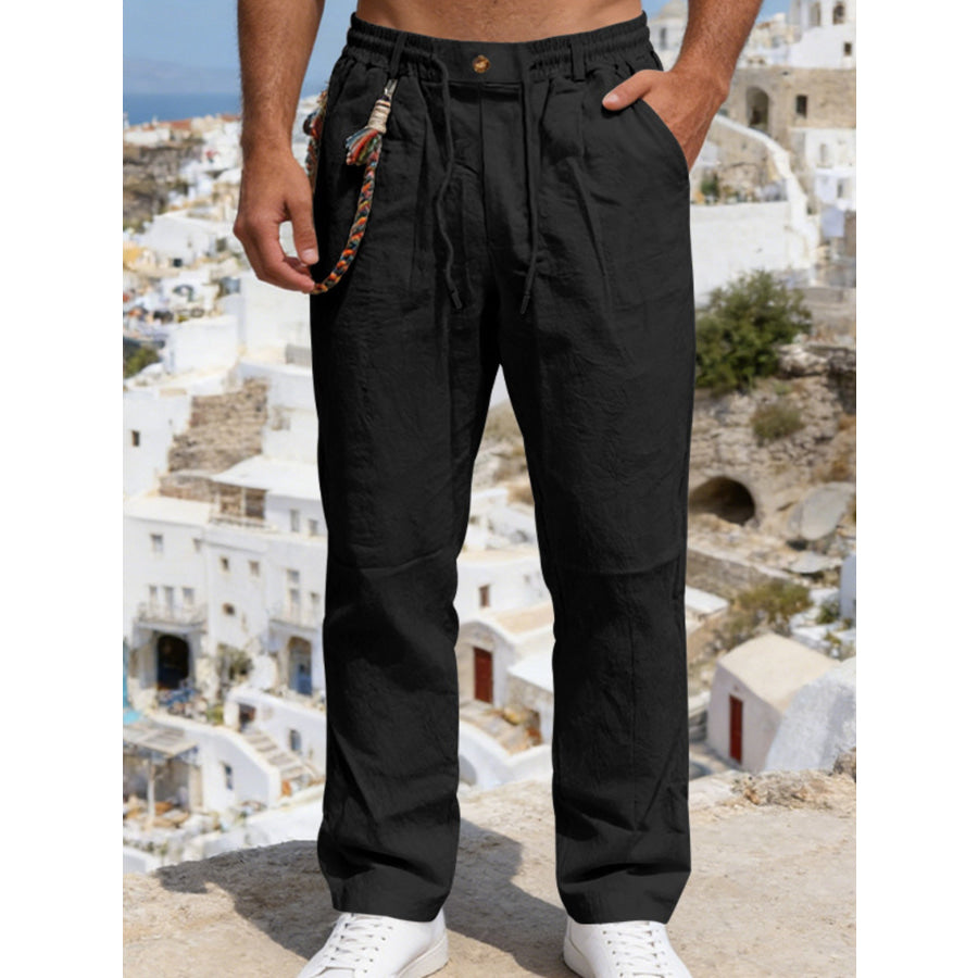 Men’s Full Size Casual Drawstring Pants with Pockets Plus Size Black / S Apparel and Accessories