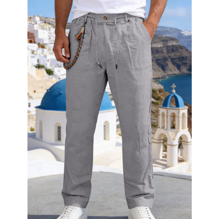 Men’s Full Size Casual Drawstring Pants with Pockets Plus Size Gray / S Apparel and Accessories