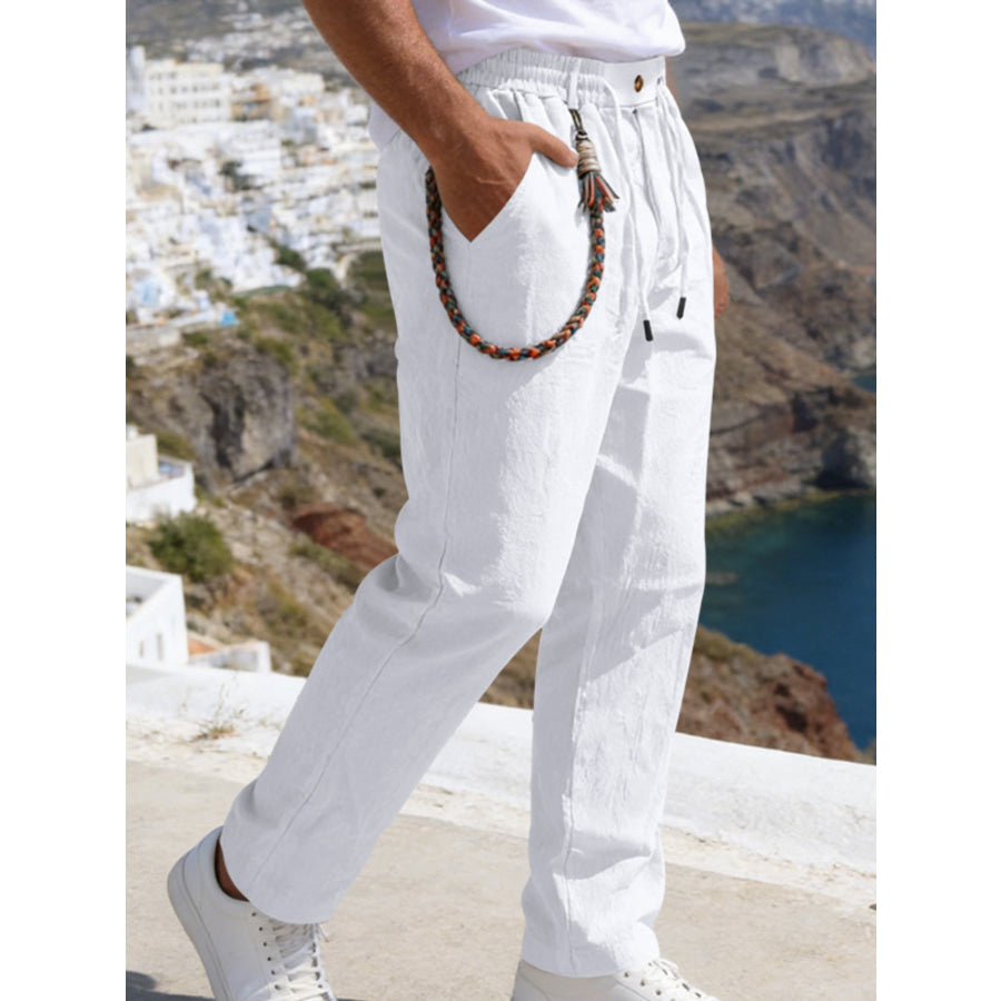 Men’s Full Size Casual Drawstring Pants with Pockets Plus Size Gray/white / S Apparel and Accessories