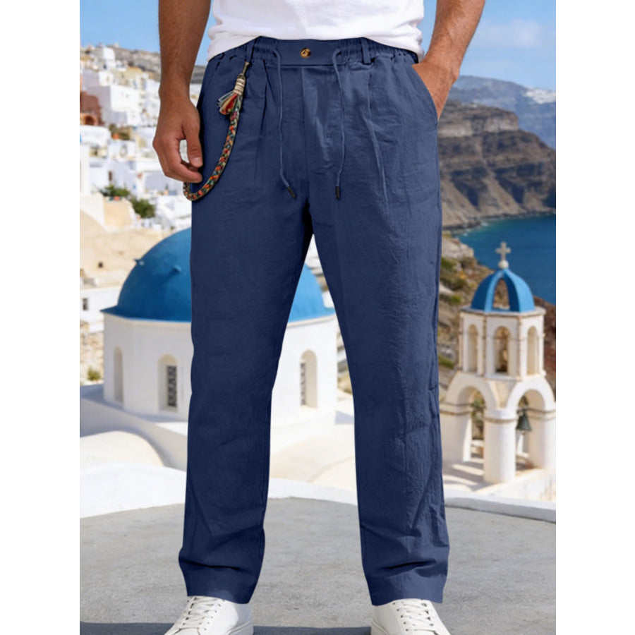 Men’s Full Size Casual Drawstring Pants with Pockets Plus Size Navy / S Apparel and Accessories