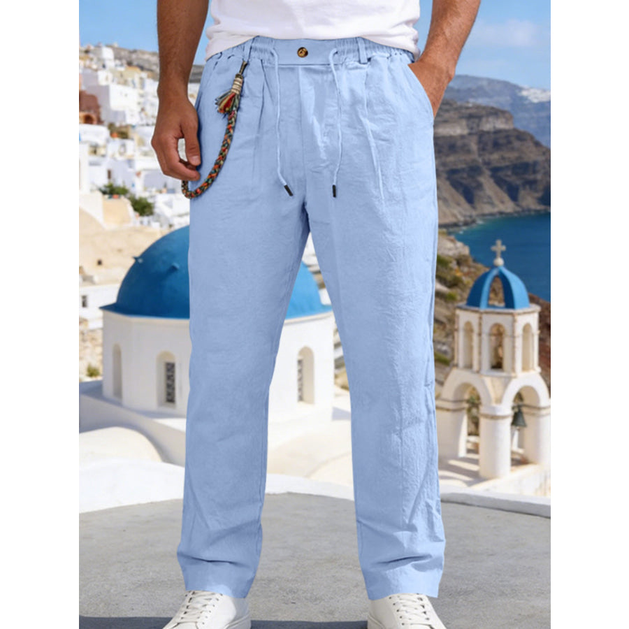 Men’s Full Size Casual Drawstring Pants with Pockets Plus Size Sky Blue / S Apparel and Accessories