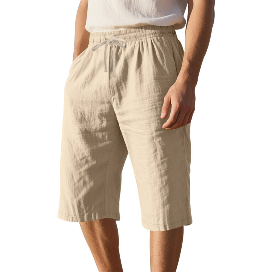 Men’s Full Size Casual Drawstring Shorts Plus Size Light Khaki / S Apparel and Accessories