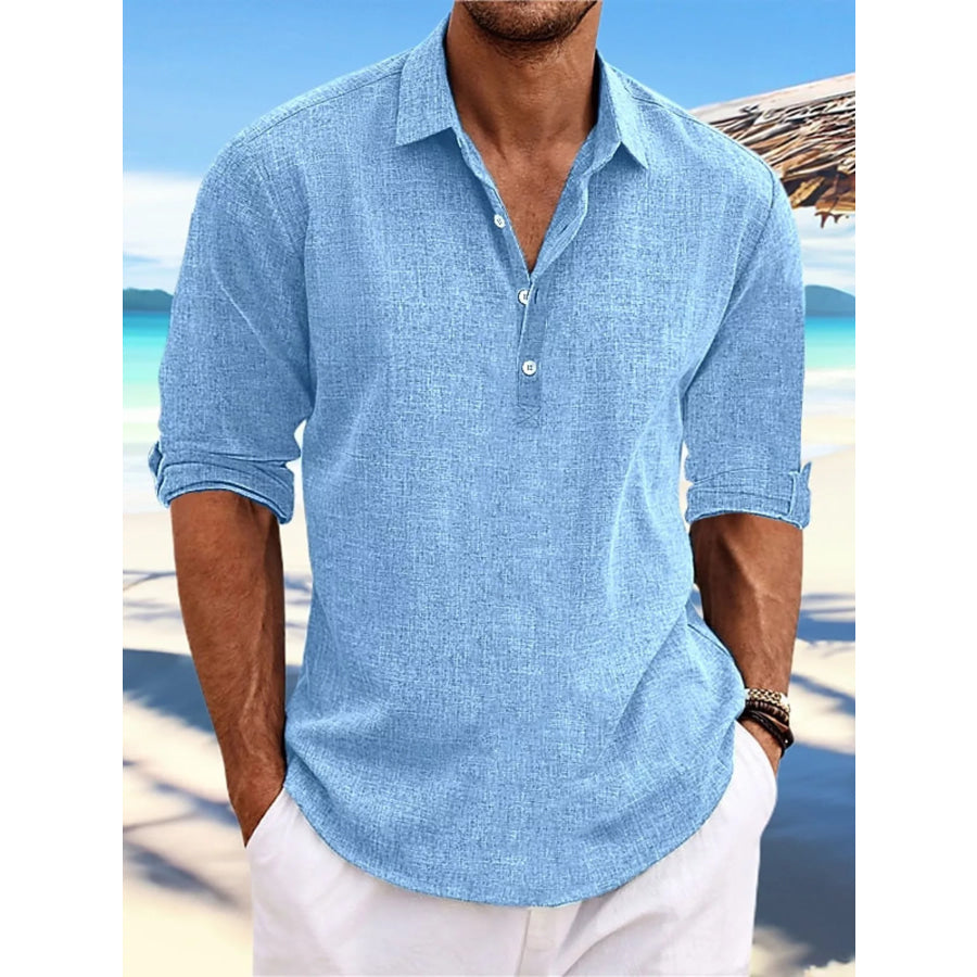 Men’s Full Size Casual Half Button Shirt Plus Size Blue / S Apparel and Accessories