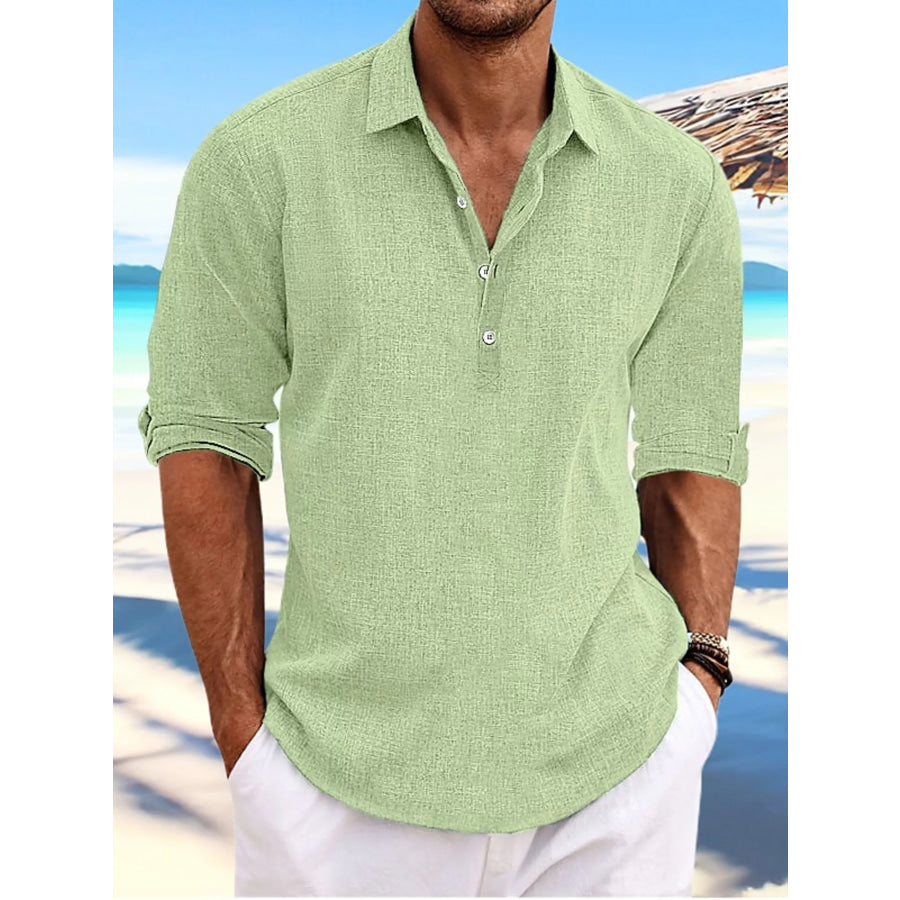 Men’s Full Size Casual Half Button Shirt Plus Size Light Green / S Apparel and Accessories