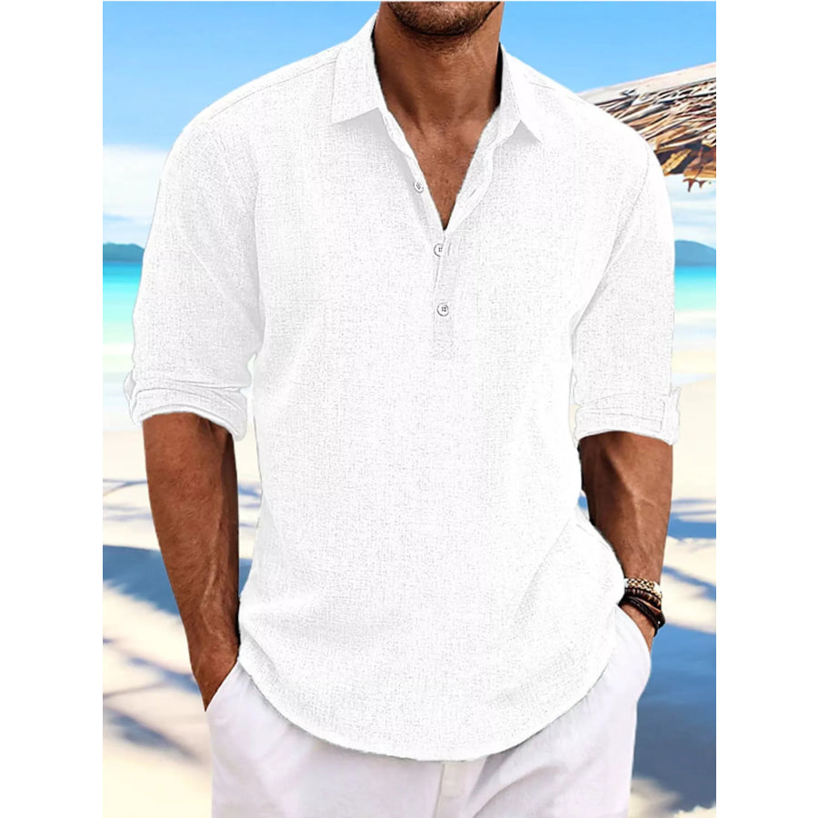 Men’s Full Size Casual Half Button Shirt Plus Size White / S Apparel and Accessories