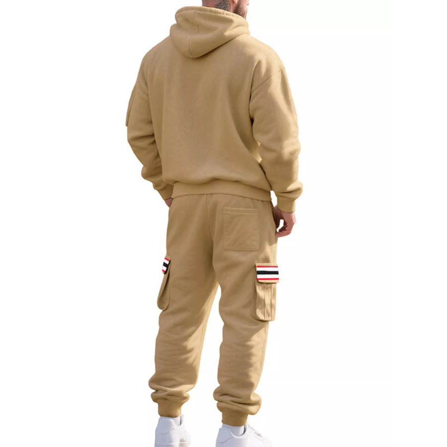 Men’s Full Size Casual Half-Zip Hoodie and Cargo Pants Set Plus Size Apparel and Accessories