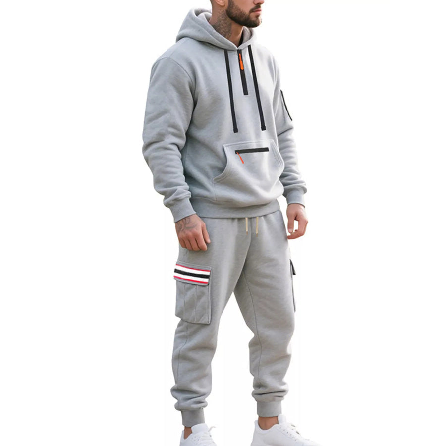 Men’s Full Size Casual Half-Zip Hoodie and Cargo Pants Set Plus Size Apparel and Accessories