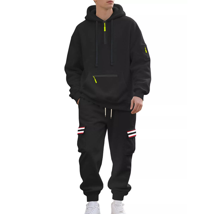 Men’s Full Size Casual Half-Zip Hoodie and Cargo Pants Set Plus Size Apparel and Accessories