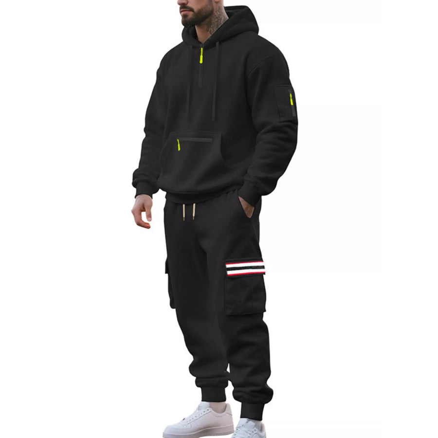 Men’s Full Size Casual Half-Zip Hoodie and Cargo Pants Set Plus Size Apparel and Accessories