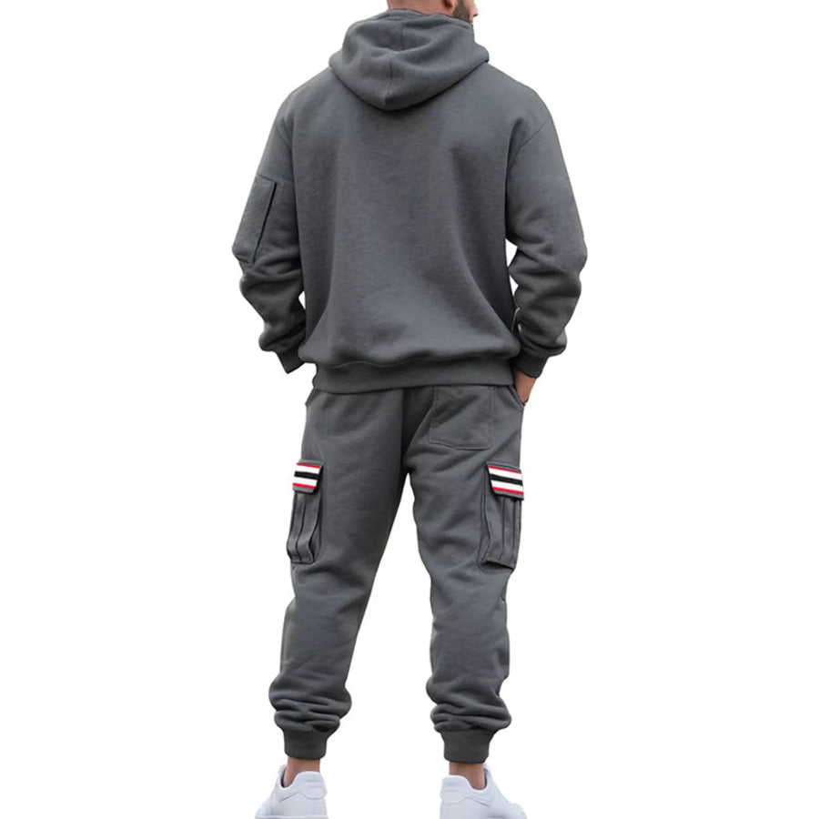 Men’s Full Size Casual Half-Zip Hoodie and Cargo Pants Set Plus Size Apparel and Accessories