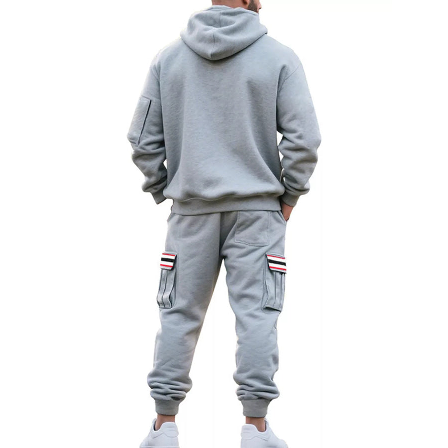 Men’s Full Size Casual Half-Zip Hoodie and Cargo Pants Set Plus Size Apparel and Accessories