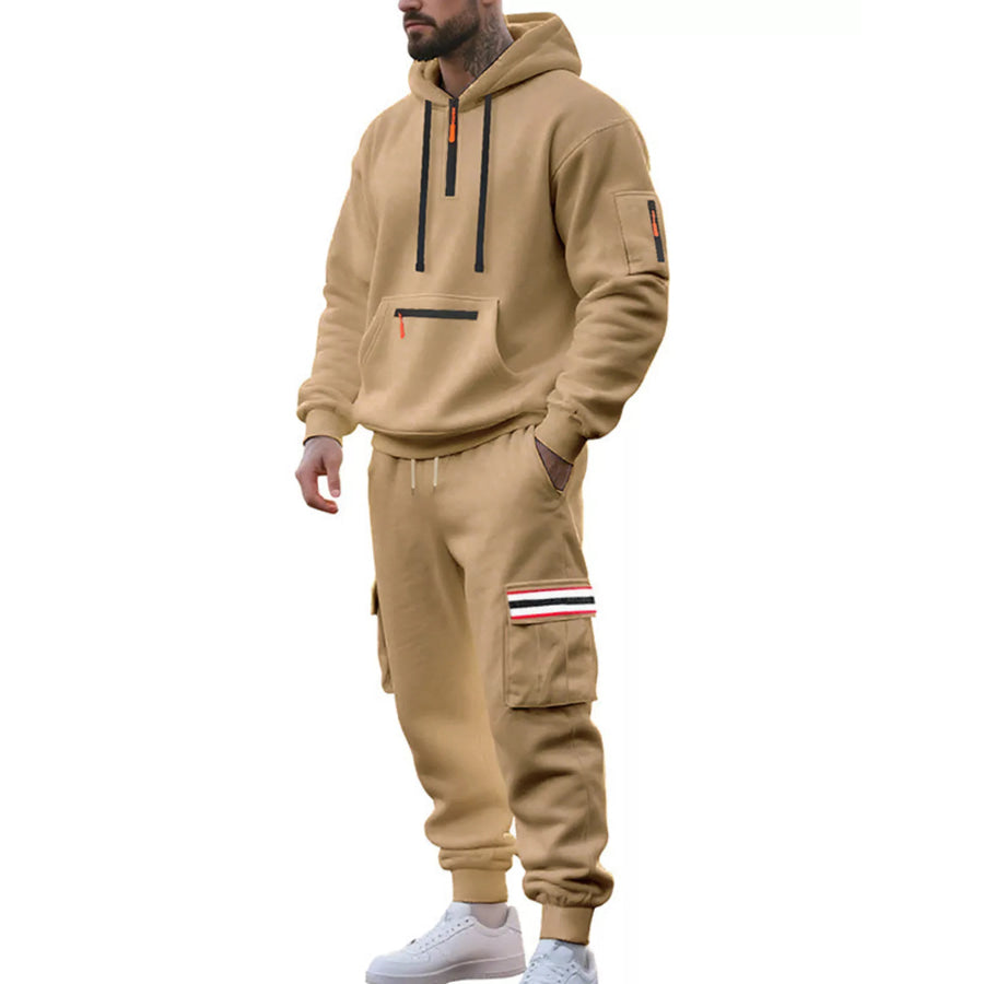 Men’s Full Size Casual Half-Zip Hoodie and Cargo Pants Set Plus Size Apparel and Accessories