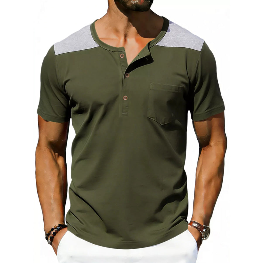 Men’s Full Size Casual Henley T-Shirt with Pocket Plus Apparel and Accessories
