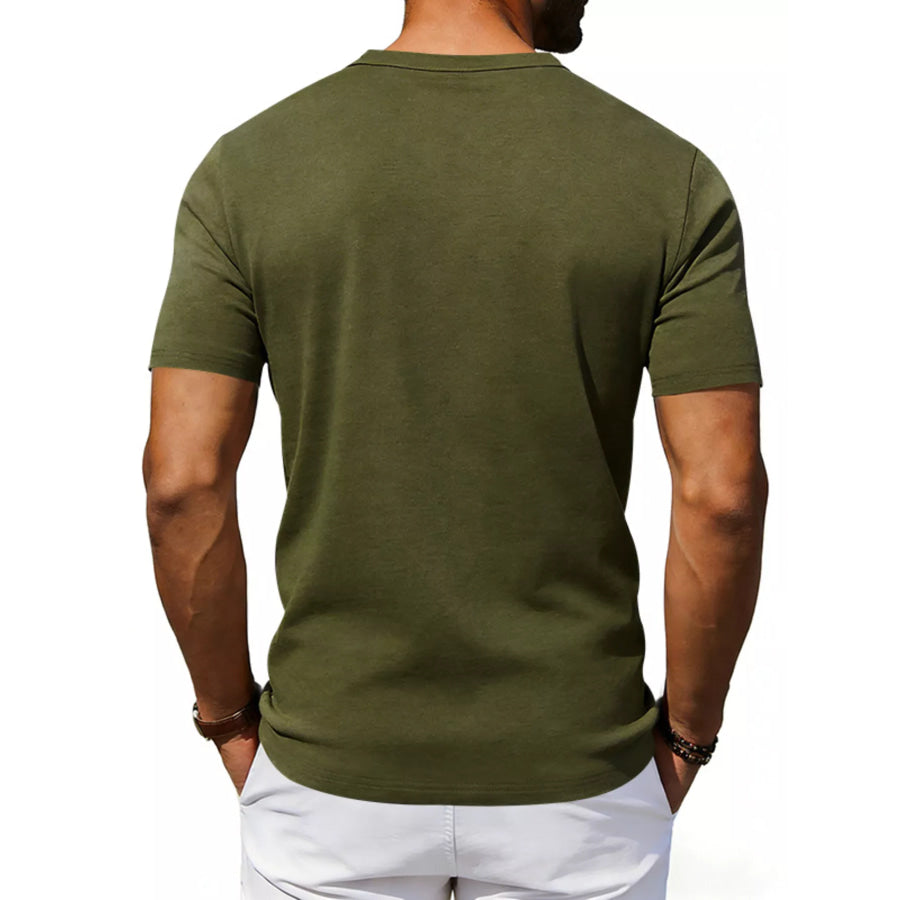 Men’s Full Size Casual Henley T-Shirt with Pocket Plus Apparel and Accessories