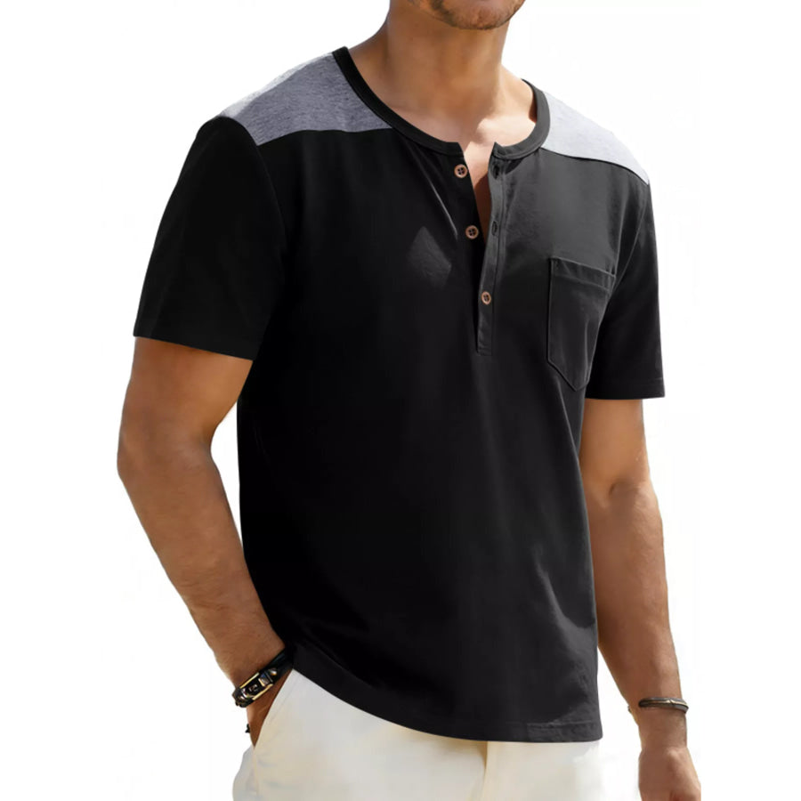 Men’s Full Size Casual Henley T-Shirt with Pocket Plus Apparel and Accessories