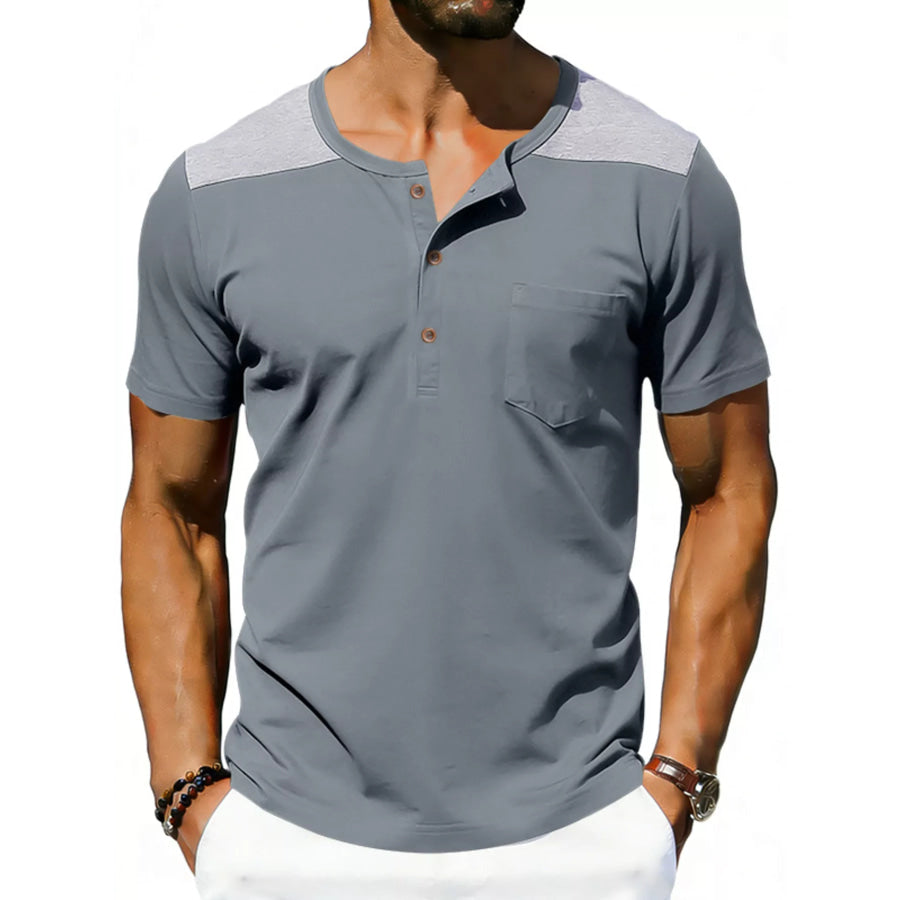 Men’s Full Size Casual Henley T-Shirt with Pocket Plus Gray / S Apparel and Accessories
