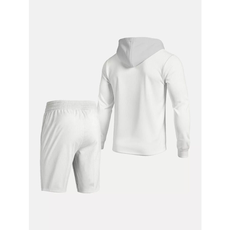 Men’s Full Size Casual Hooded Button-Up Top and Shorts Set Plus Size Apparel and Accessories