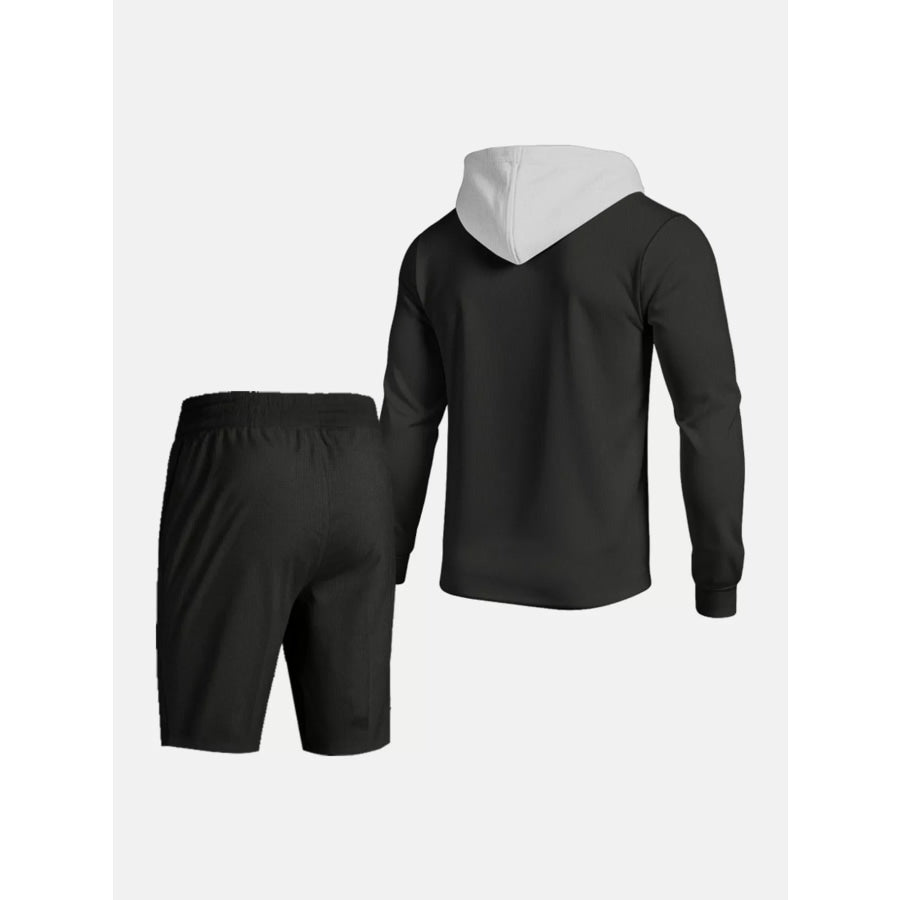 Men’s Full Size Casual Hooded Button-Up Top and Shorts Set Plus Size Apparel and Accessories