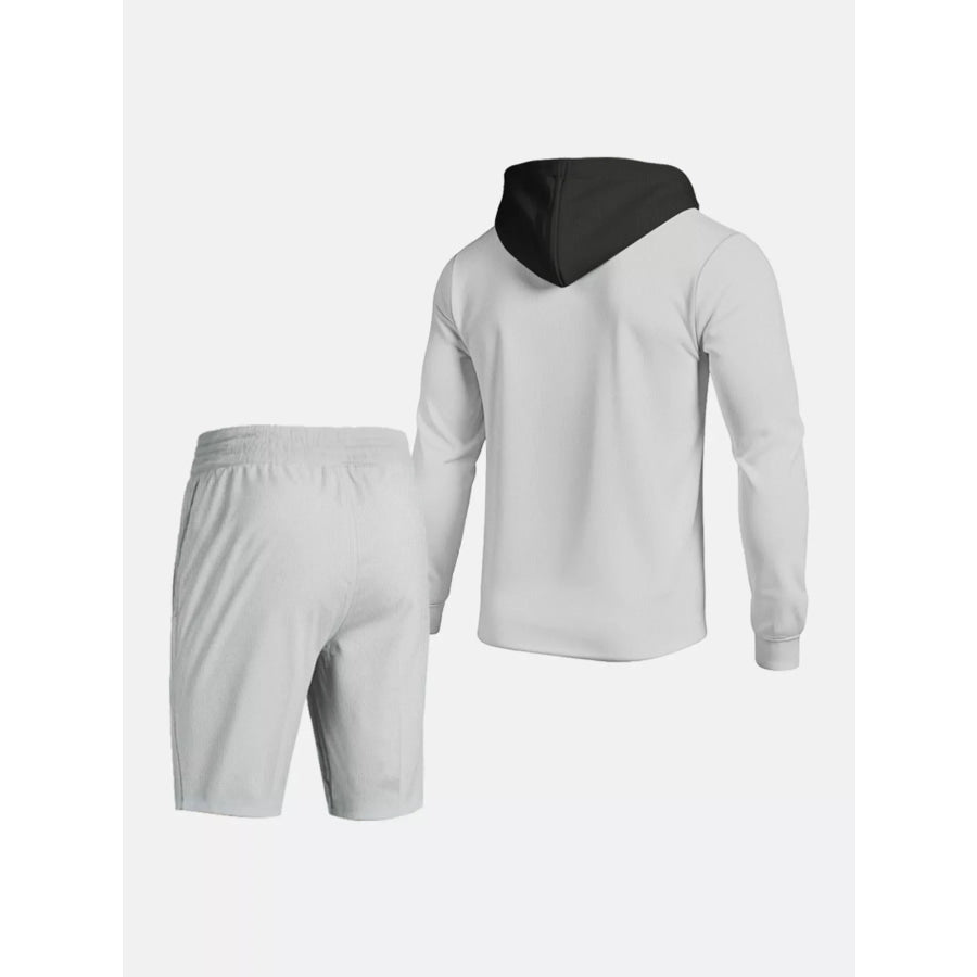 Men’s Full Size Casual Hooded Button-Up Top and Shorts Set Plus Size Apparel and Accessories