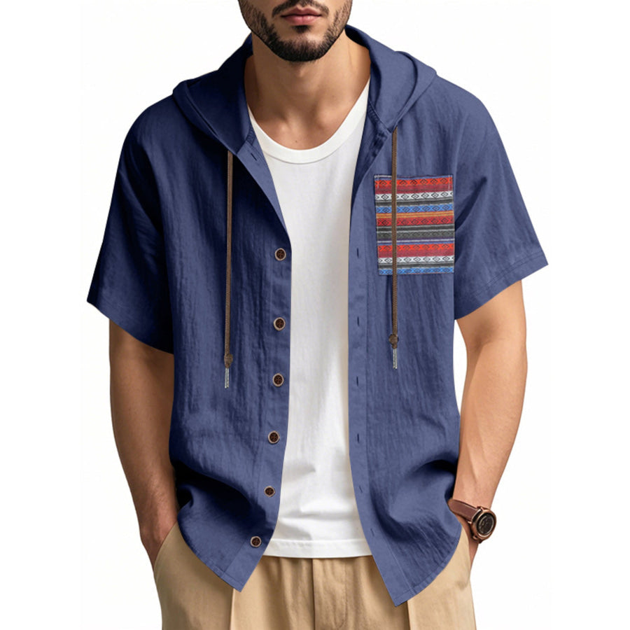 Men’s Full Size Casual Hooded Short Sleeve Shirt Plus Size Apparel and Accessories