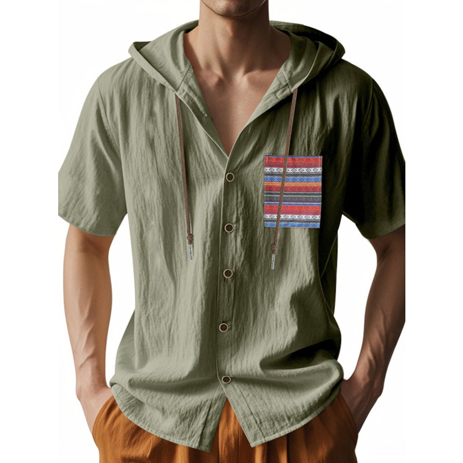 Men’s Full Size Casual Hooded Short Sleeve Shirt Plus Size Apparel and Accessories