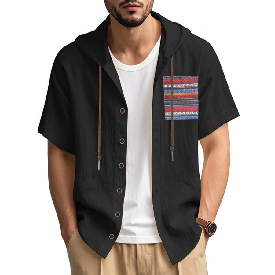 Men’s Full Size Casual Hooded Short Sleeve Shirt Plus Size Apparel and Accessories