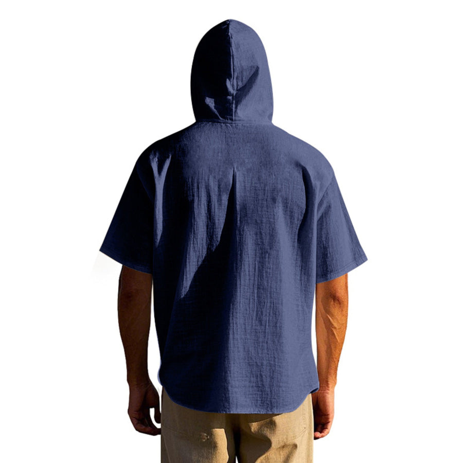 Men’s Full Size Casual Hooded Short Sleeve Shirt Plus Size Apparel and Accessories