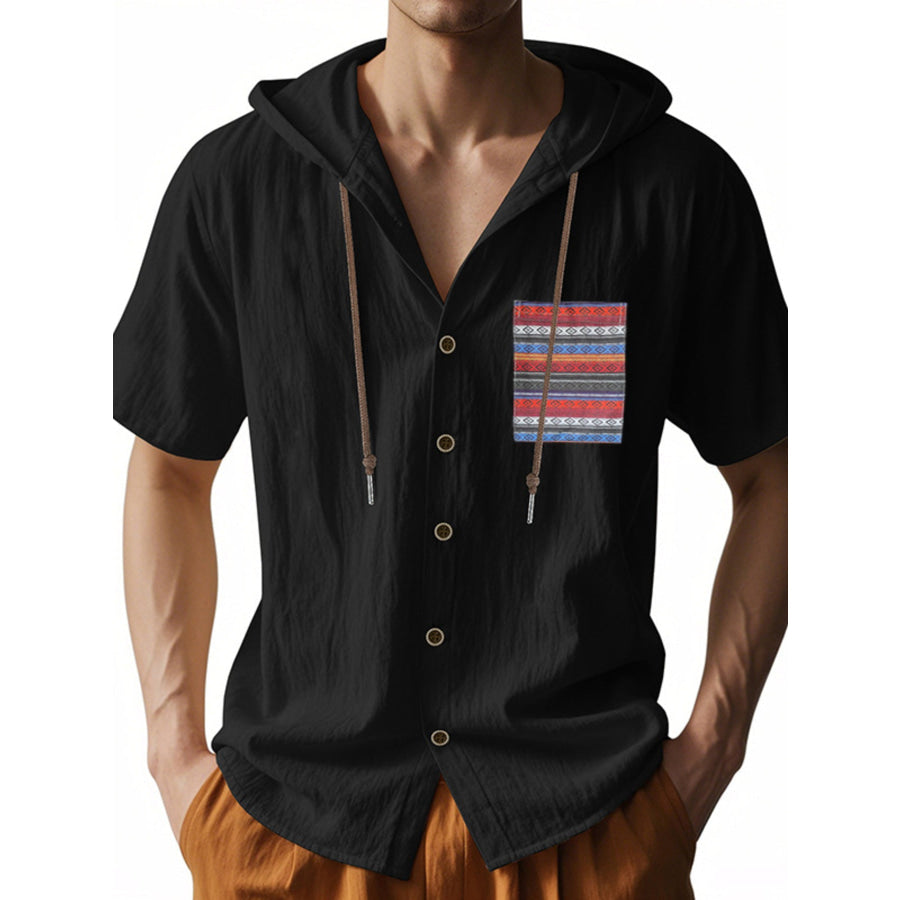 Men’s Full Size Casual Hooded Short Sleeve Shirt Plus Size Black / S Apparel and Accessories