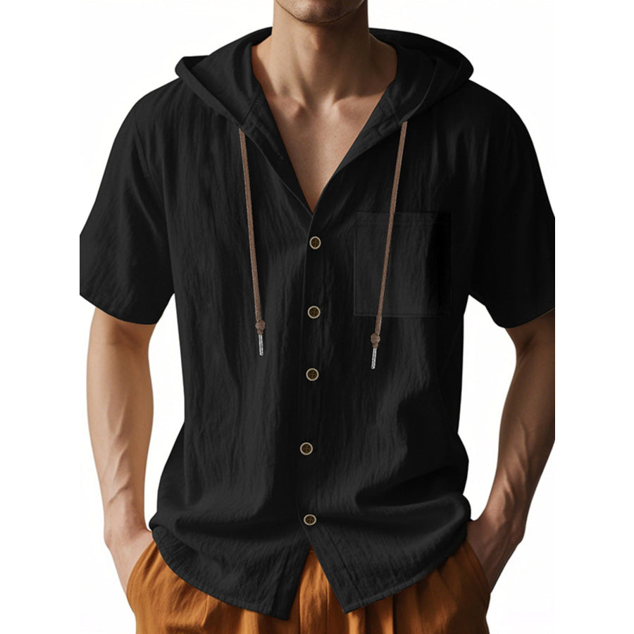 Men’s Full Size Casual Hooded Short-Sleeve Shirt Plus Size Black / S Apparel and Accessories