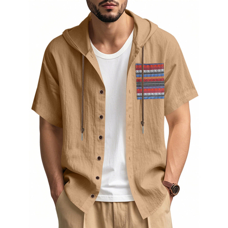 Men’s Full Size Casual Hooded Short Sleeve Shirt Plus Size Camel / S Apparel and Accessories