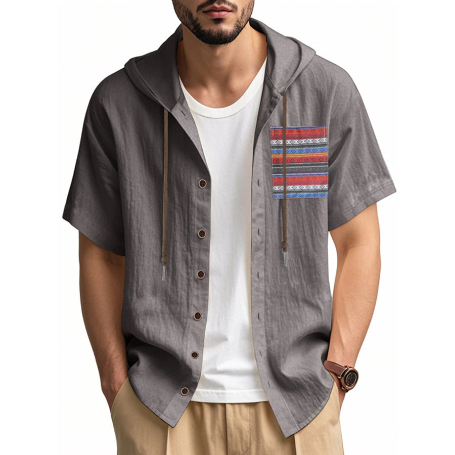 Men’s Full Size Casual Hooded Short Sleeve Shirt Plus Size Dark Gray / S Apparel and Accessories