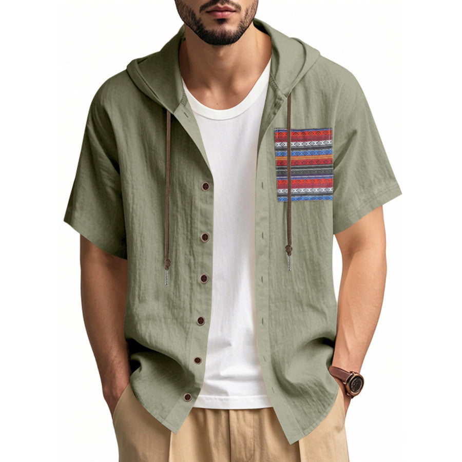 Men’s Full Size Casual Hooded Short Sleeve Shirt Plus Size Military Green / S Apparel and Accessories