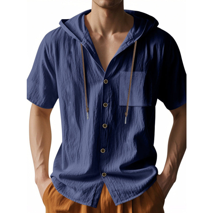 Men’s Full Size Casual Hooded Short-Sleeve Shirt Plus Size Navy Blue / S Apparel and Accessories