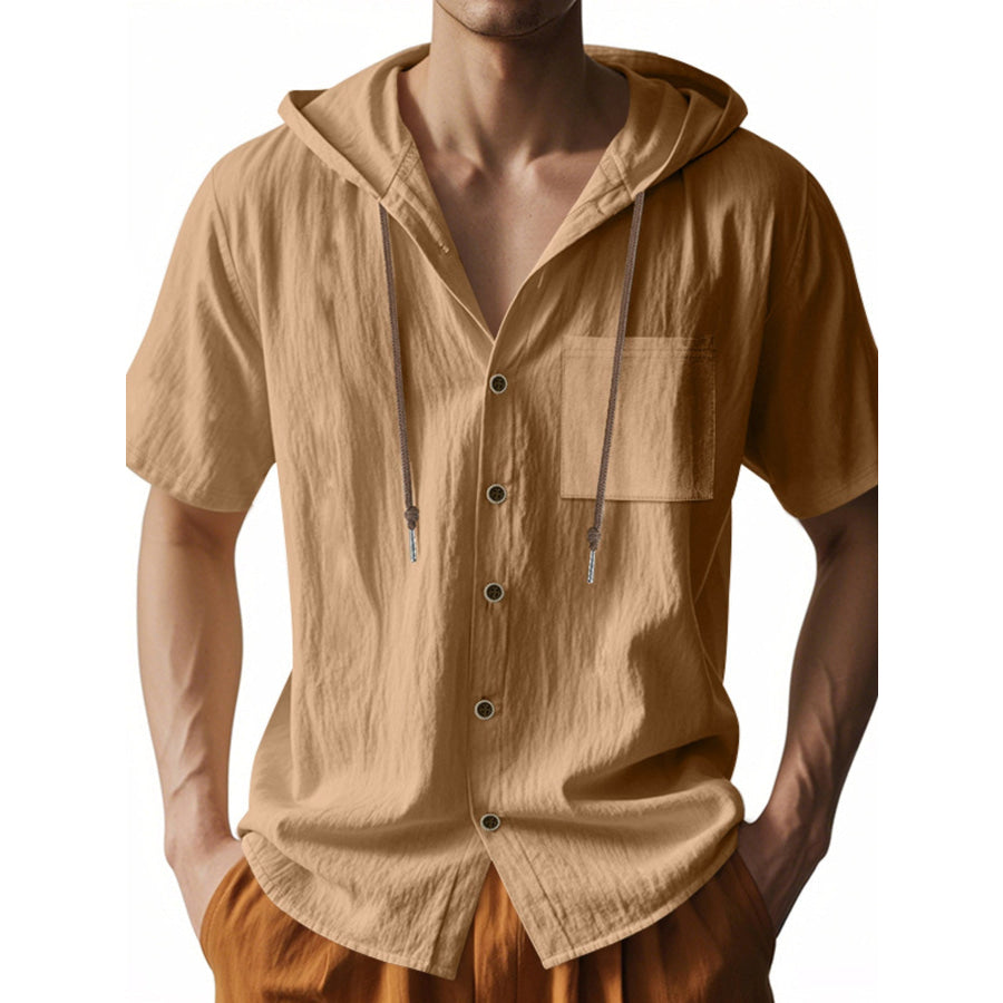 Men’s Full Size Casual Hooded Short-Sleeve Shirt Plus Size Tan / S Apparel and Accessories