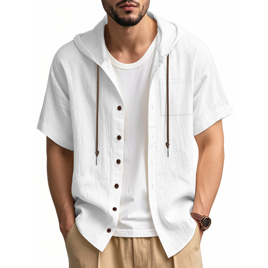 Men’s Full Size Casual Hooded Short-Sleeve Shirt Plus Size White / S Apparel and Accessories