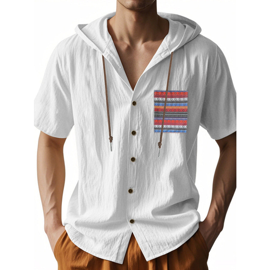 Men’s Full Size Casual Hooded Short Sleeve Shirt Plus Size White / S Apparel and Accessories