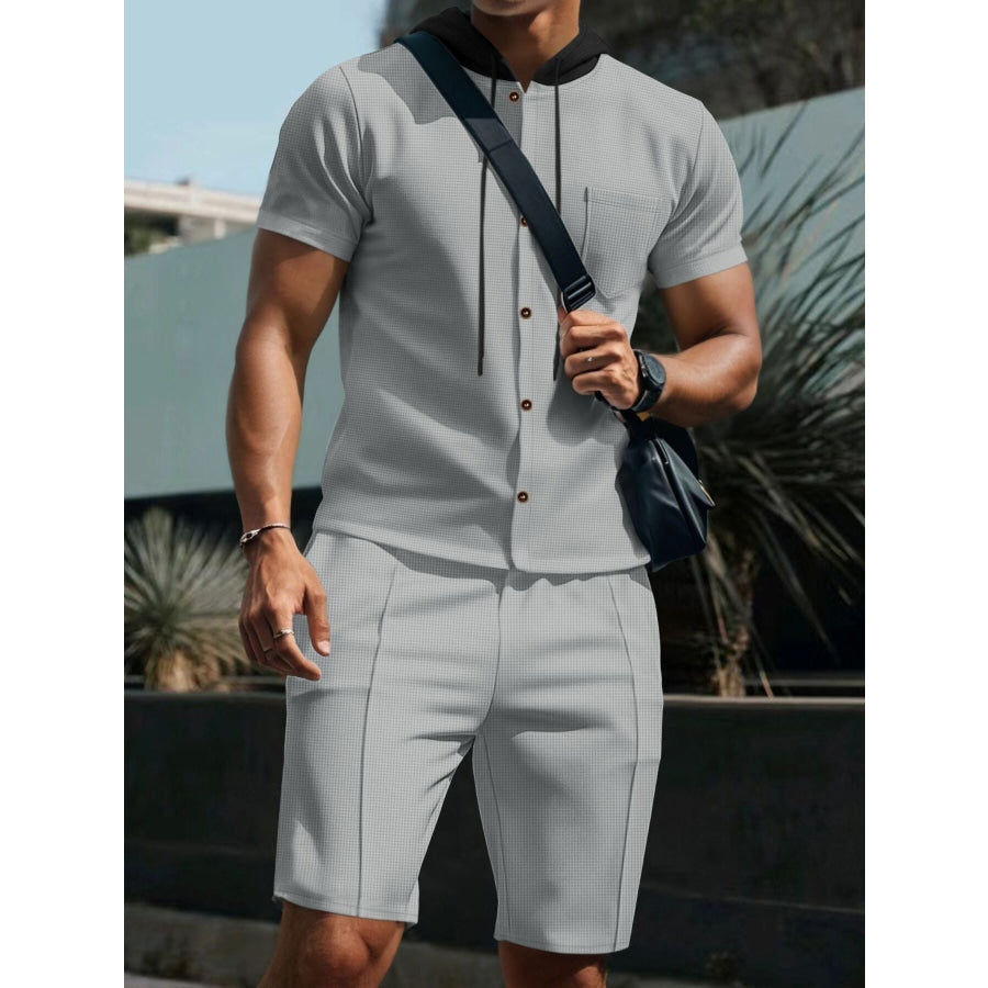 Men’s Full Size Casual Hooded Top & Shorts Set Plus Size Apparel and Accessories