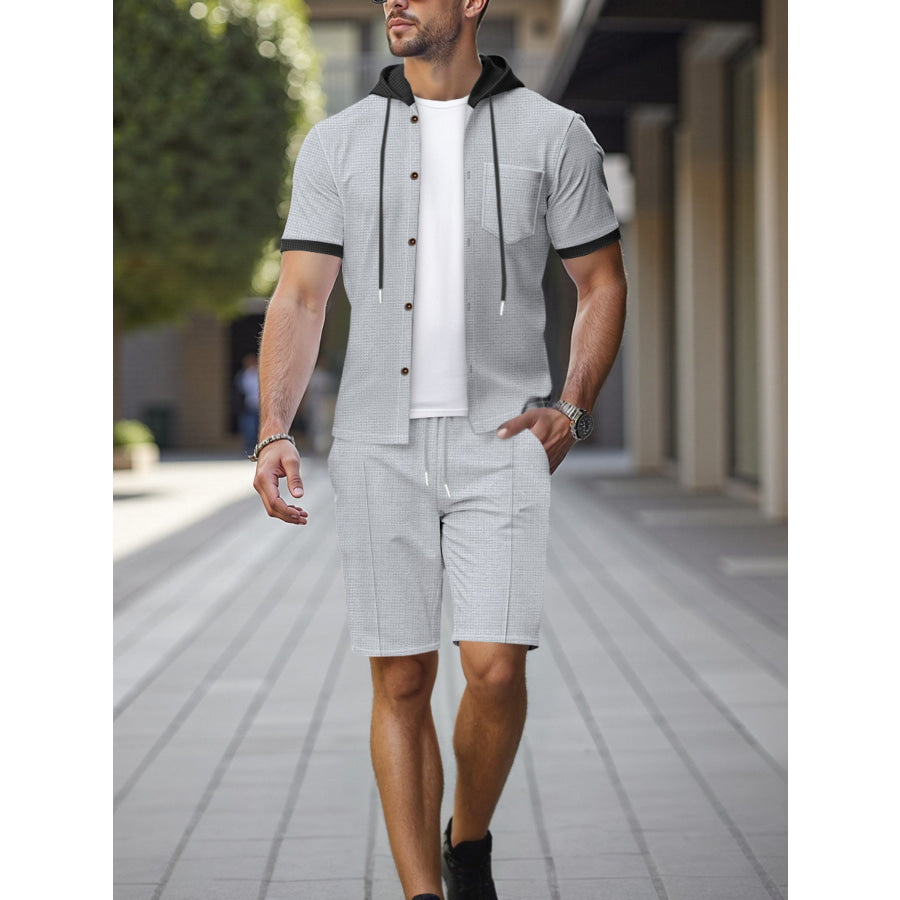 Men’s Full Size Casual Hooded Top & Shorts Set Plus Size Apparel and Accessories