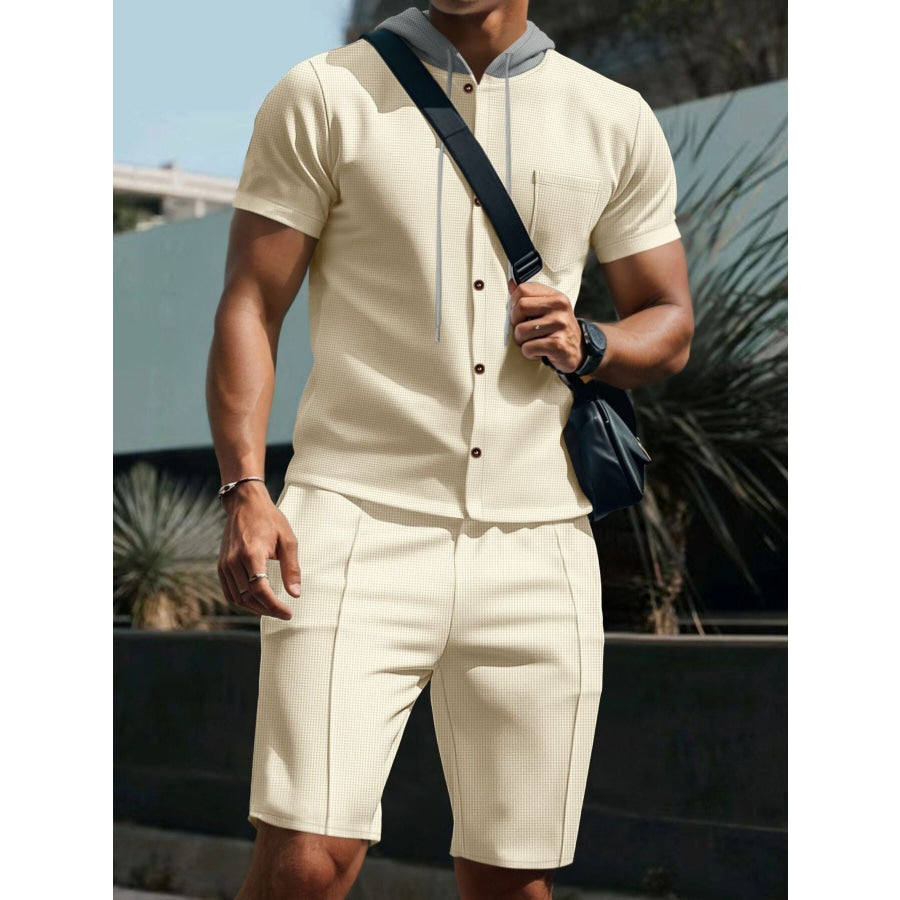 Men’s Full Size Casual Hooded Top & Shorts Set Plus Size Apparel and Accessories