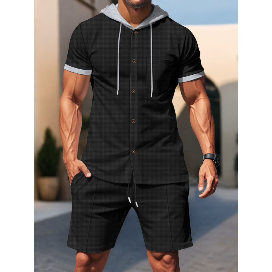 Men’s Full Size Casual Hooded Top & Shorts Set Plus Size Apparel and Accessories