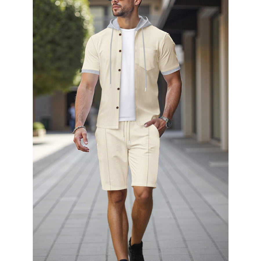 Men’s Full Size Casual Hooded Top & Shorts Set Plus Size Apparel and Accessories