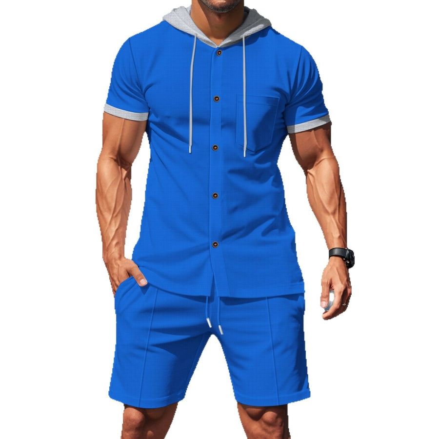 Men’s Full Size Casual Hooded Top & Shorts Set Plus Size Apparel and Accessories