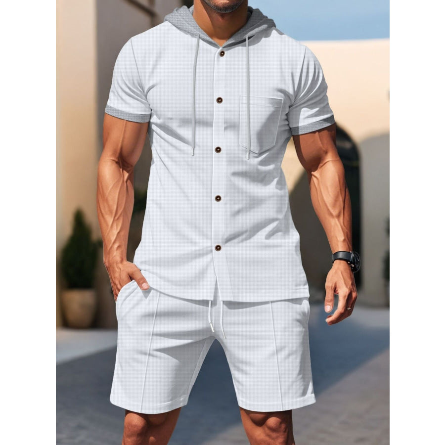 Men’s Full Size Casual Hooded Top & Shorts Set Plus Size White / S Apparel and Accessories