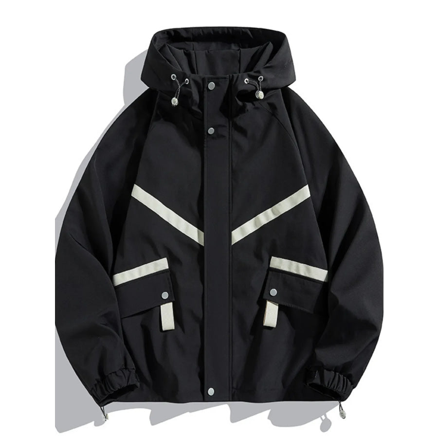 Men’s Full Size Casual Hooded Zip-Up Outerwear Plus Size Black / S Apparel and Accessories