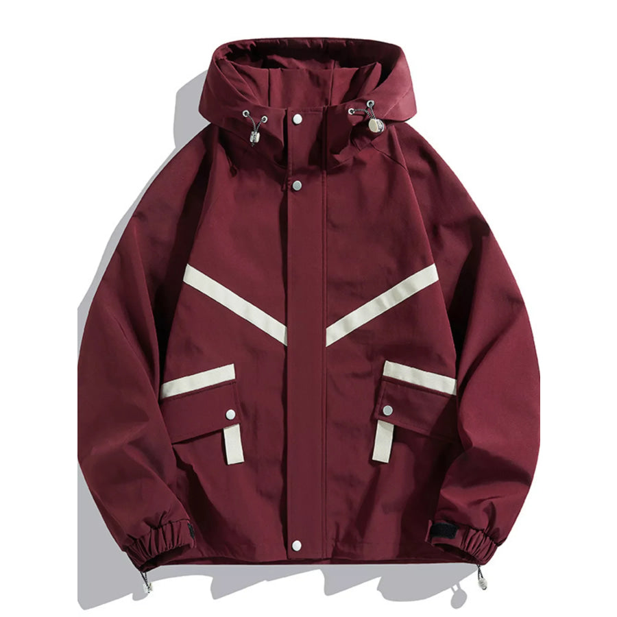 Men’s Full Size Casual Hooded Zip-Up Outerwear Plus Size Burgundy / S Apparel and Accessories