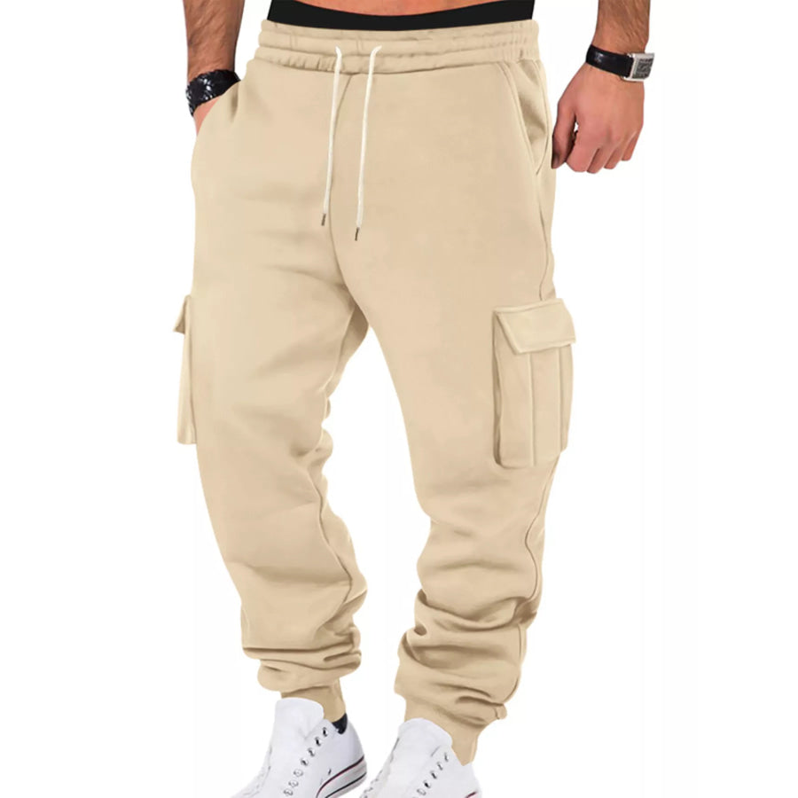 Men’s Full Size Casual Joggers with Multi-Pocket Plus Size Apricot / S Apparel and Accessories
