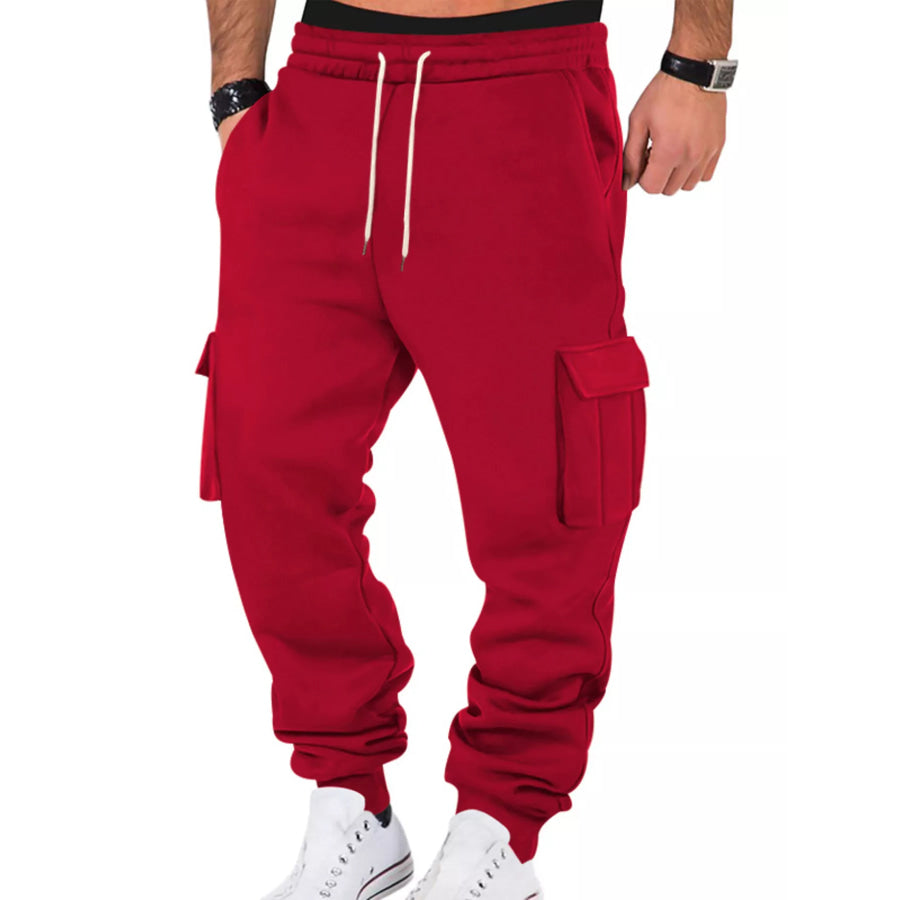 Men’s Full Size Casual Joggers with Multi-Pocket Plus Size Bright Red / S Apparel and Accessories