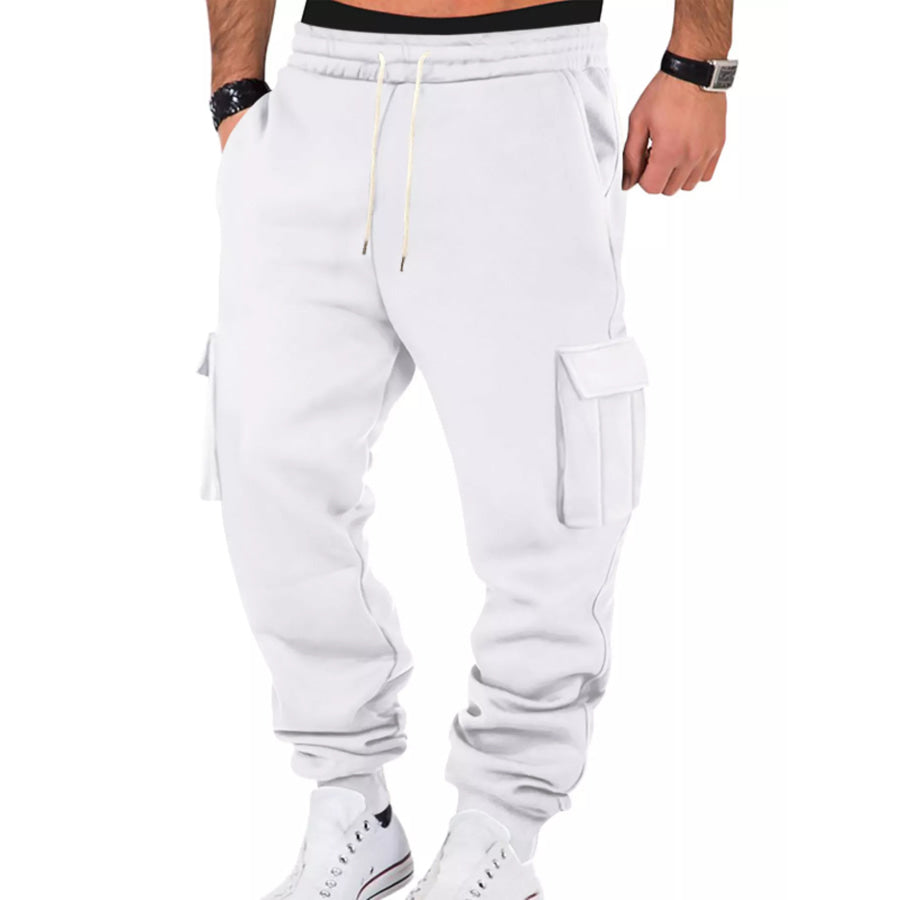 Men’s Full Size Casual Joggers with Multi-Pocket Plus Size White / S Apparel and Accessories