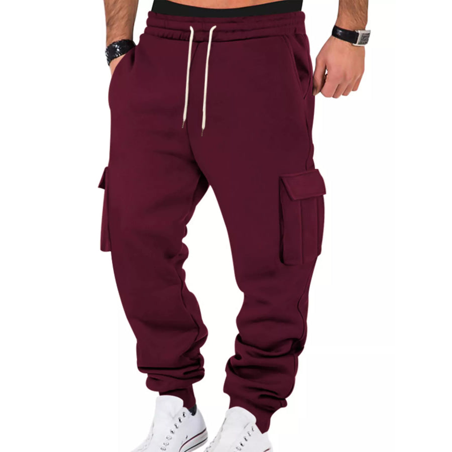 Men’s Full Size Casual Joggers with Multi-Pocket Plus Size Wine Red / S Apparel and Accessories